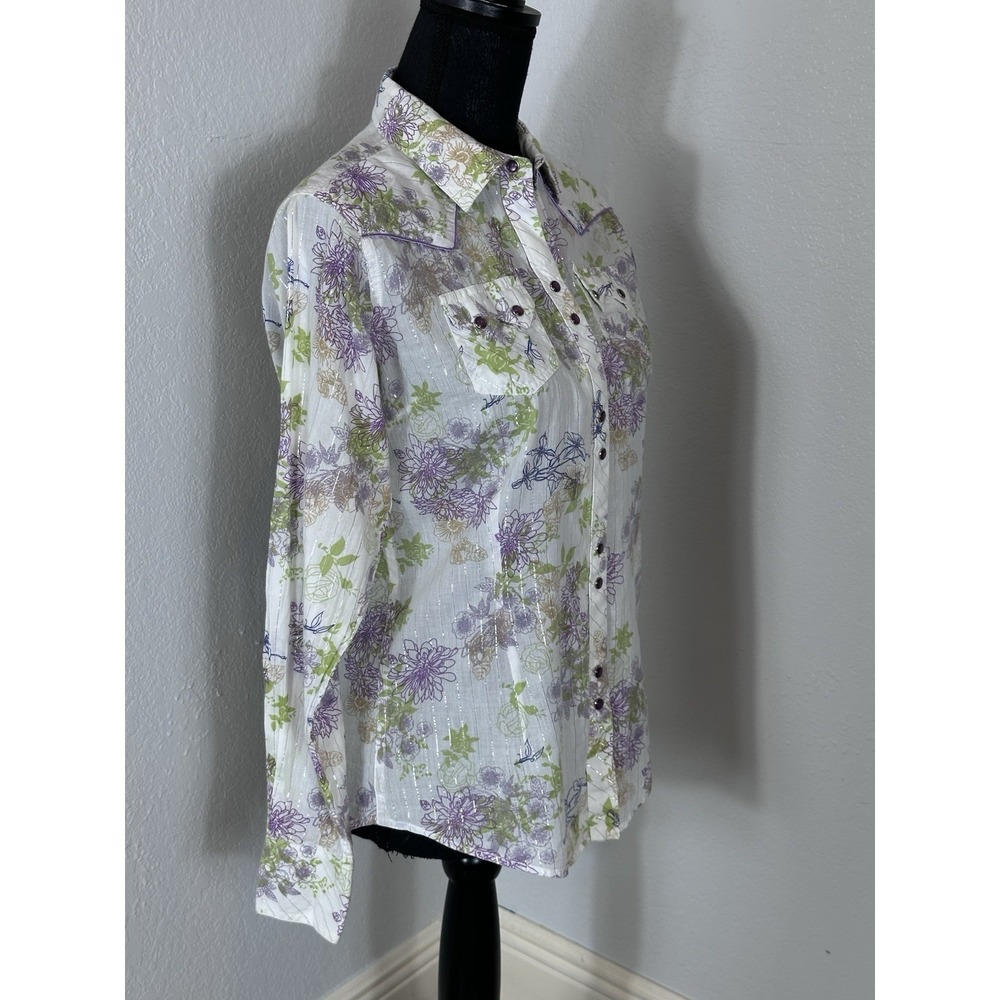 Ariat Western Shirt Women's Small Striped Long Sleeve Lavender Pearl Snaps - Picture 8 of 16